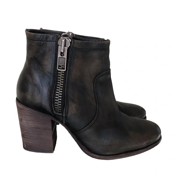 Hinge barris distressed leather ankle boots double zip heeled booties - Picture 4 of 14